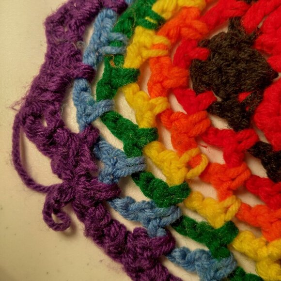 Handmade Crochet Afghan Blanket Rainbow Geometric Stripe Pride Decor Square READ - Picture 12 of 14